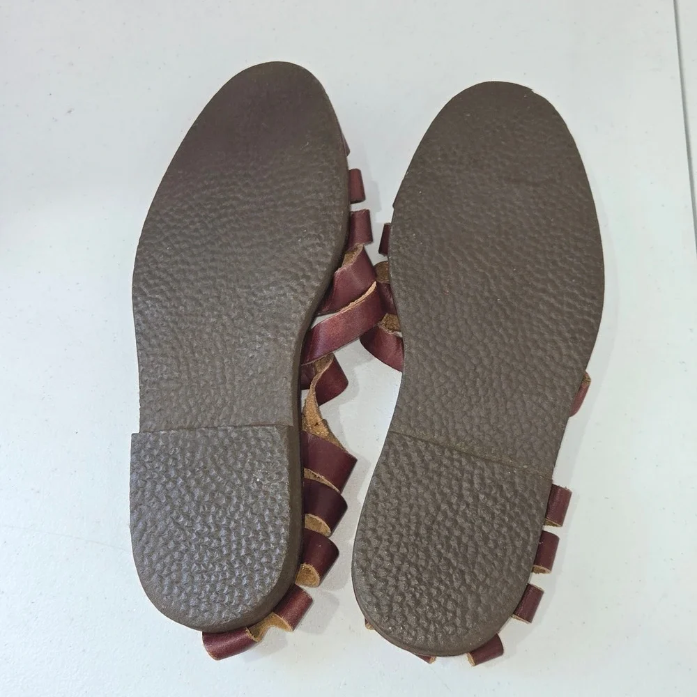 Sandalmaster Enrique Mens 9 Brown Leather Huarache Fisherman Sandals Flat Straps